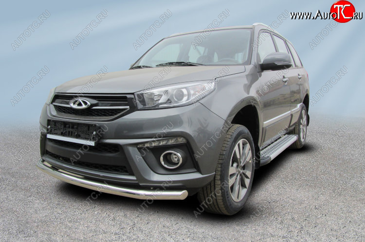 12 299 р. Защита переднего бампера Slitkoff (Ø 57 мм).  Chery Tiggo 3 (2014-2020) (Полированная нержавейка)  с доставкой в г. Майкоп