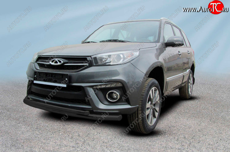 12 699 р. Защита переднего бампера Slitkoff (Ø 57+Ø 42)  Chery Tiggo 3 (2014-2020) (Цвет: черный)  с доставкой в г. Майкоп