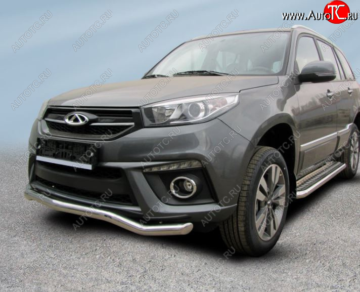 12 849 р. Защита переднего бампера Slitkoff (Ø 57 мм, волна).  Chery Tiggo 3 (2014-2020) (Полированная нержавеющая сталь)  с доставкой в г. Майкоп