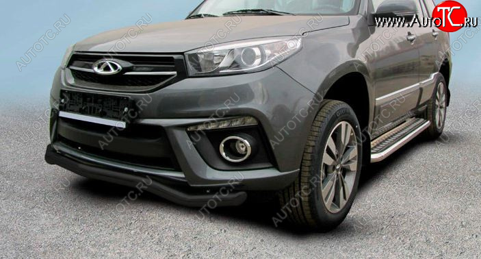 11 499 р. Защита переднего бампера Slitkoff (Ø 57 мм).  Chery Tiggo 3 (2014-2020) (Сталь окрашенная в цвет: черный)  с доставкой в г. Майкоп