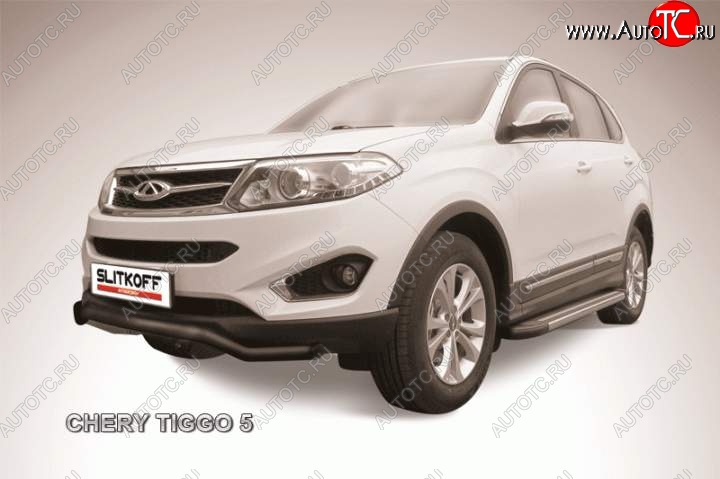 7 999 р. Защита переднего бампера d57 Slitkoff (волна)  Chery Tiggo 5  (T21) (2014-2017) дорестайлинг (Цвет: серебристый)  с доставкой в г. Майкоп