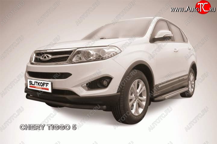6 999 р. Защита переднего бампера d57 Slitkoff  Chery Tiggo 5  (T21) (2014-2017) дорестайлинг (Цвет: серебристый)  с доставкой в г. Майкоп