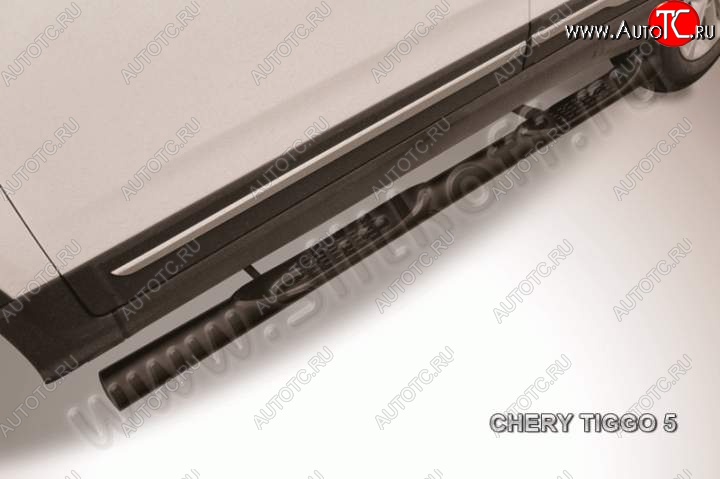 12 399 р. Защита порогов Slitkoff (труба, d76)  Chery Tiggo 5  (T21) (2014-2017) дорестайлинг (Цвет: серебристый)  с доставкой в г. Майкоп