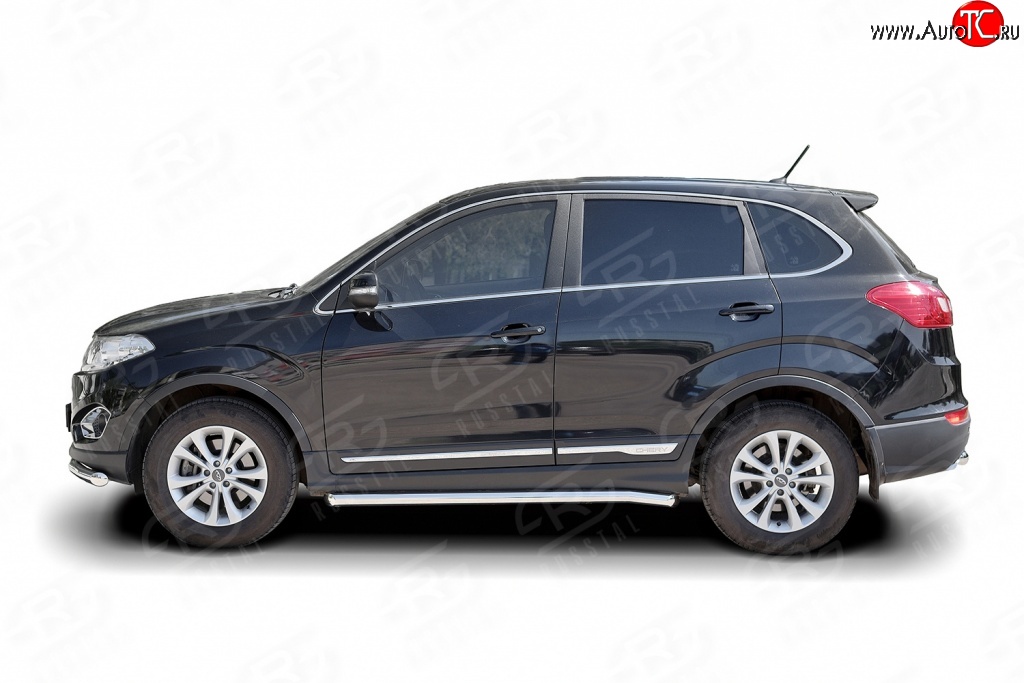 52 949 р. Защита порогов из круглой трубы диаметром 63 мм Russtal Chery Tiggo 5 (T21) дорестайлинг (2014-2017) (Защита порогов с со скосами на торцах (вариант 1))  с доставкой в г. Майкоп