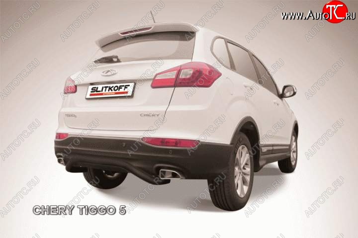 7 999 р. Защита заднего бампера d57 Slitkoff (скоба) Chery Tiggo 5 (T21) дорестайлинг (2014-2017) (Цвет: серебристый)  с доставкой в г. Майкоп