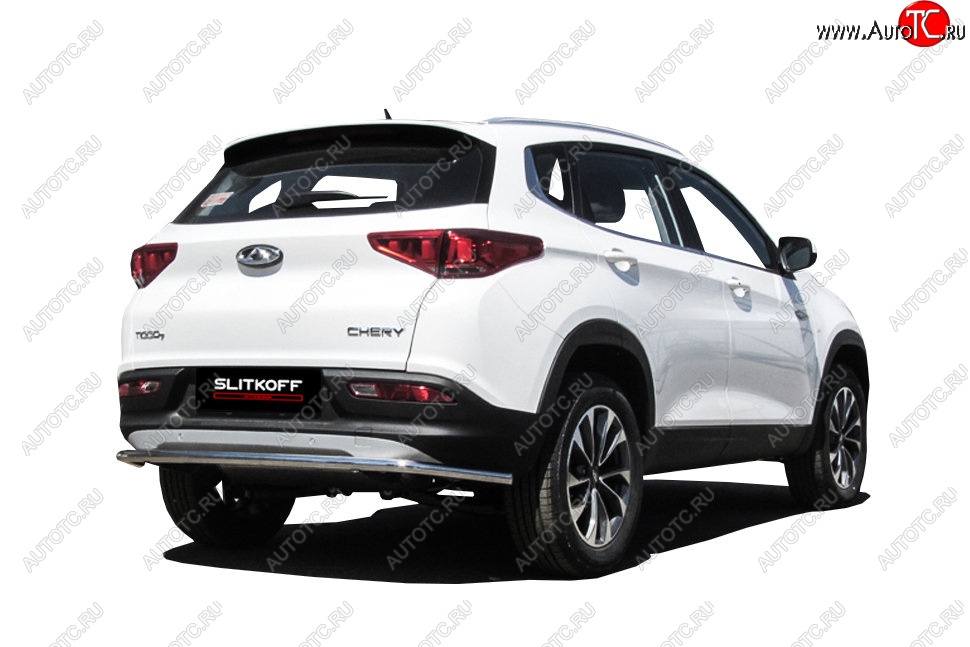 8 449 р. Защита заднего бампера Slitkoff (d42, длинная)  Chery Tiggo 7 (2016-2020) (Нержавейка, Полированная)  с доставкой в г. Майкоп