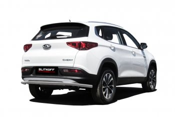 Защита заднего бампера Slitkoff (d42, длинная) Chery Tiggo 7 (2016-2020) (Сталь с полимерным покрытием. Цвет: серебристый)