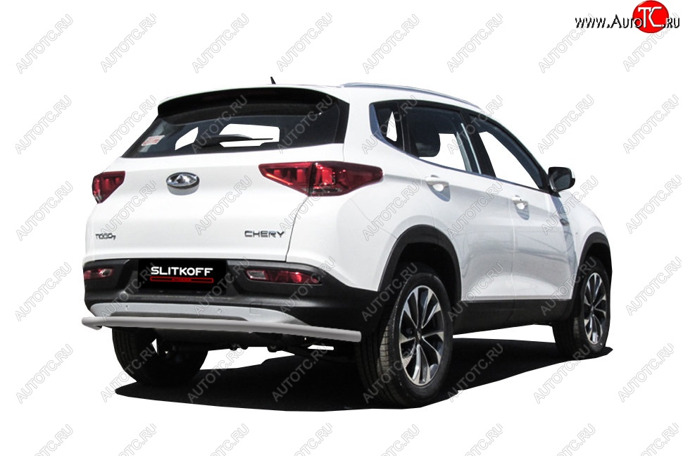5 899 р. Защита заднего бампера Slitkoff (d42, длинная)  Chery Tiggo 7 (2016-2020) (Сталь с полимерным покрытием. Цвет: серебристый)  с доставкой в г. Майкоп