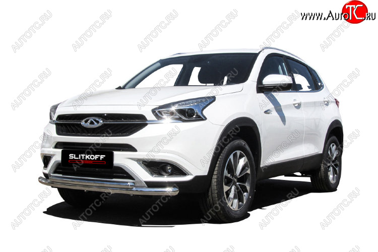12 299 р. Защита переднего бампера Slitkoff (Ø 57+Ø 42).  Chery Tiggo 7 (2016-2020) (Полированная нержавейка)  с доставкой в г. Майкоп