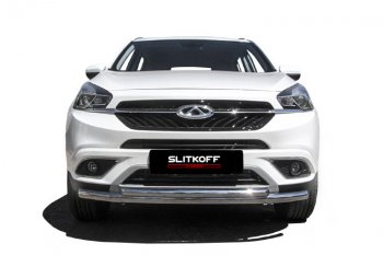 12 299 р. Защита переднего бампера Slitkoff (Ø 57+Ø 42).  Chery Tiggo 7 (2016-2020) (Полированная нержавейка)  с доставкой в г. Майкоп. Увеличить фотографию 3