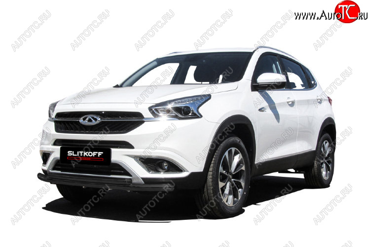 11 099 р. Защита переднего бампера Slitkoff (Ø 57+Ø 42).  Chery Tiggo 7 (2016-2020) (Цвет: черный)  с доставкой в г. Майкоп