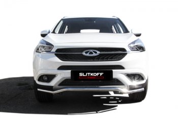 11 599 р. Защита переднего бампера Slitkoff (Ø 42 мм, волна)  Chery Tiggo 7 (2016-2020) (Полированная нержавейка)  с доставкой в г. Майкоп. Увеличить фотографию 2