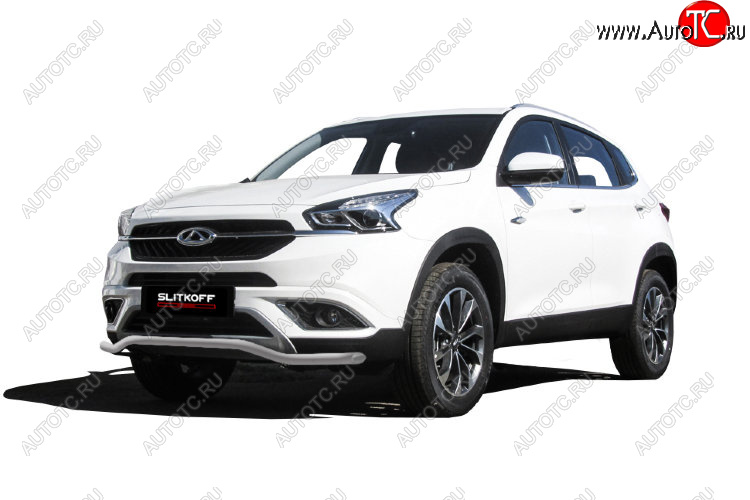 7 999 р. Защита переднего бампера Slitkoff (Ø 42 мм, волна)  Chery Tiggo 7 (2016-2020) (Цвет: серебристый)  с доставкой в г. Майкоп