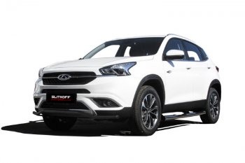 Защита переднего бампера Slitkoff (Ø 42 мм, волна) Chery Tiggo 7 (2016-2020) (Цвет: черный)