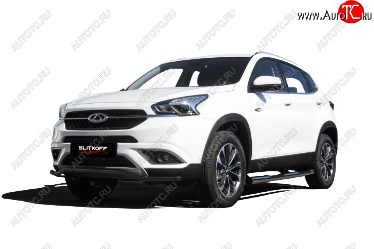 10 399 р. Защита переднего бампера Slitkoff (Ø 42 мм, волна)  Chery Tiggo 7 (2016-2020) (Цвет: черный)  с доставкой в г. Майкоп
