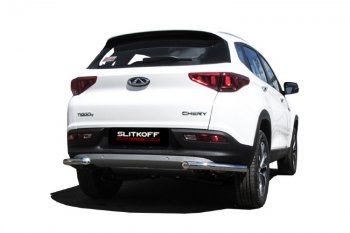 Уголки на задний бампер Slitkoff (Ø 57 мм) Chery Tiggo 7 (2016-2020) (Полированная нержавейка)