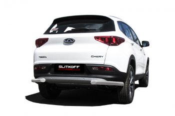 Уголки на задний бампер Slitkoff (Ø 57 мм) Chery Tiggo 7 (2016-2020) (Цвет: серебристый)