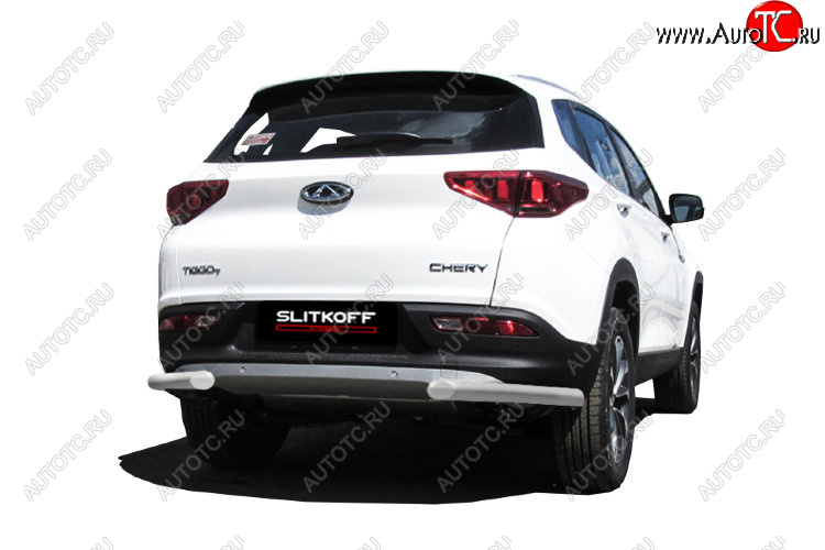 5 749 р. Уголки на задний бампер Slitkoff (Ø 57 мм)  Chery Tiggo 7 (2016-2020) (Цвет: серебристый)  с доставкой в г. Майкоп