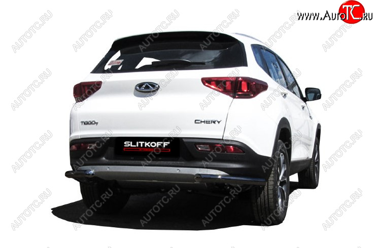 7 399 р. Уголки на задний бампер Slitkoff (Ø 57 мм)  Chery Tiggo 7 (2016-2020) (Цвет: черный)  с доставкой в г. Майкоп