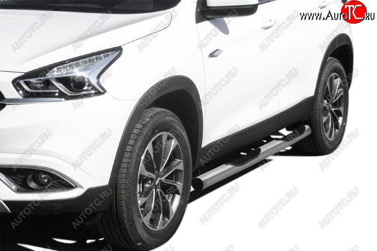 12 499 р. Защита порогов Slitkoff (Ø 76 мм, с проступями)  Chery Tiggo 7 (2016-2020) (Цвет: серебристый)  с доставкой в г. Майкоп