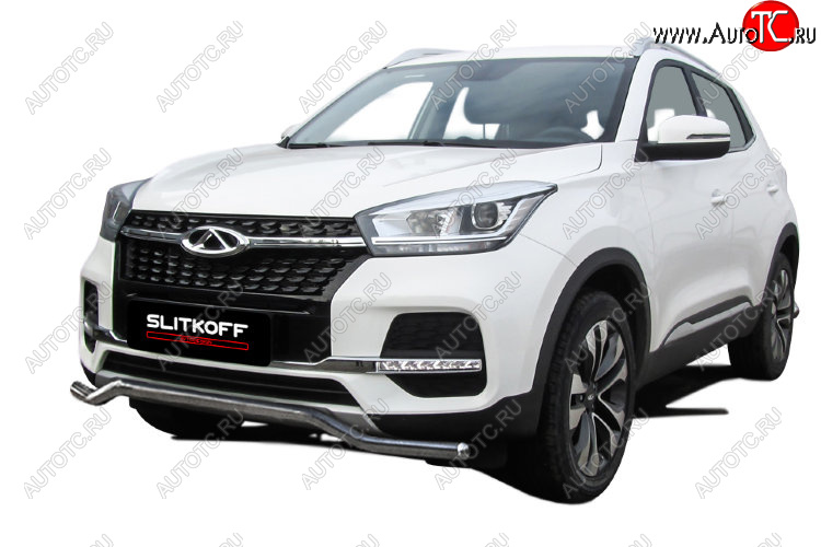 11 599 р. Защита переднего бампера Slitkoff (Ø 42 мм, волна)  Chery Tiggo 4 (2018-2023) 1-ый рестайлинг (Полированная нержавейка)  с доставкой в г. Майкоп