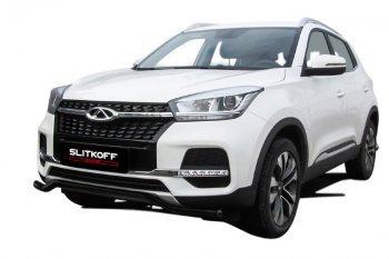 Защита переднего бампера Slitkoff (Ø 42 мм, волна) Chery Tiggo 4 (2018-2023) 1-ый рестайлинг (Цвет: черный)