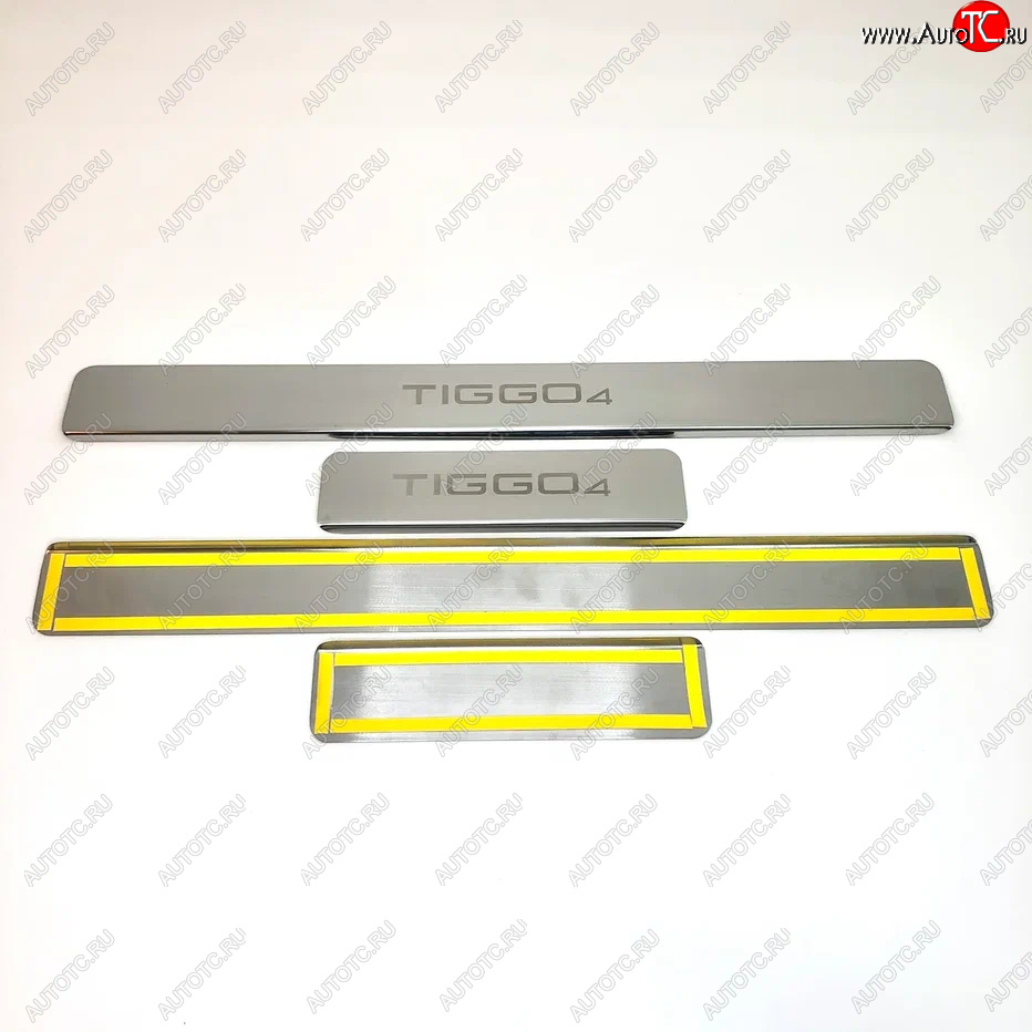 2 179 р. Накладки порожков салона INOX Chery Tiggo 4 1-ый рестайлинг (2018-2023) (Нержавеющая сталь)  с доставкой в г. Майкоп