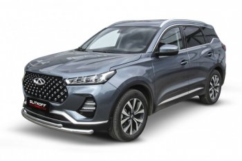 13 899 р. Защита переднего бампера Slitkoff (Ø 57+Ø 42 мм).  Chery Tiggo 7 PRO - Tiggo 7 Pro Max  T1E (Нержавеющая сталь)  с доставкой в г. Майкоп. Увеличить фотографию 2