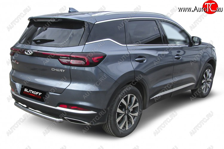 10 449 р. Защита заднего бампера Slitkoff (Ø57 мм)  Chery Tiggo 7 PRO - Tiggo 7 Pro Max  T1E (Нержавеющая сталь)  с доставкой в г. Майкоп