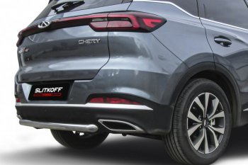 10 449 р. Защита заднего бампера Slitkoff (Ø57 мм)  Chery Tiggo 7 PRO - Tiggo 7 Pro Max  T1E (Нержавеющая сталь)  с доставкой в г. Майкоп. Увеличить фотографию 2