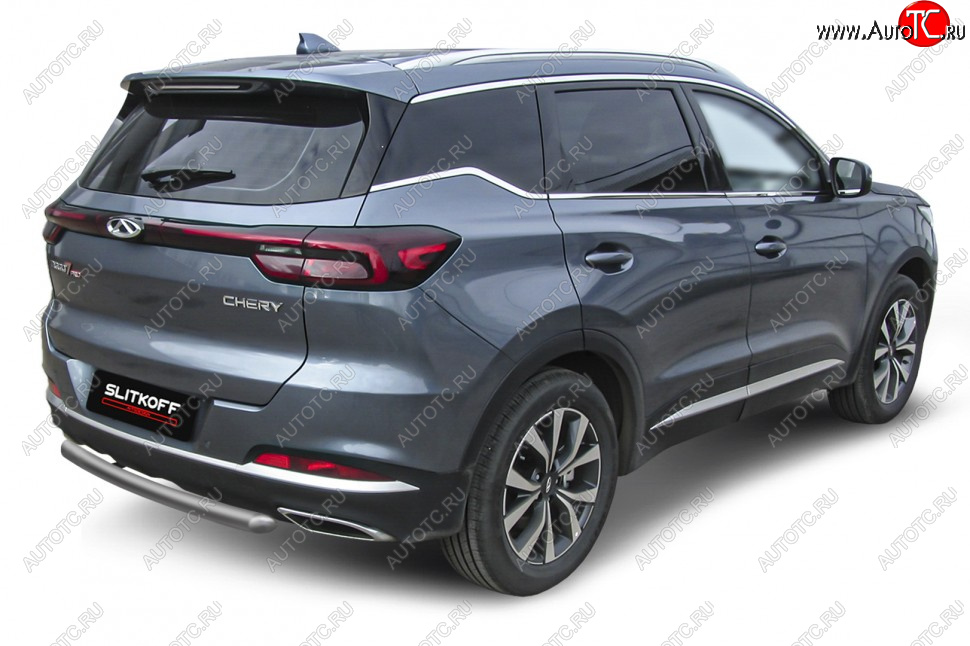 7 299 р. Защита заднего бампера Slitkoff (Ø 57 мм)  Chery Tiggo 7 PRO - Tiggo 7 Pro Max  T1E (Цвет: серебристый)  с доставкой в г. Майкоп