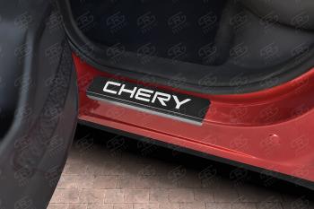 1 889 р. Накладки порожков салона Russtal Chery Tiggo 7 PRO (2019-2025) (поверхность карбон с надписью)  с доставкой в г. Майкоп. Увеличить фотографию 3