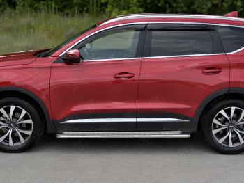21 999 р. Порожки для ног SLITKOFF (Ø42 мм) Chery Tiggo 7 PRO (2019-2025) (профиль - сталь окрашенная, лист - алюминий)  с доставкой в г. Майкоп. Увеличить фотографию 2