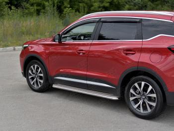 Порожки для ног SLITKOFF (Ø42 мм) Chery Tiggo 7 PRO (2019-2025) (Профиль - нержавейка, лист - нержавейка)