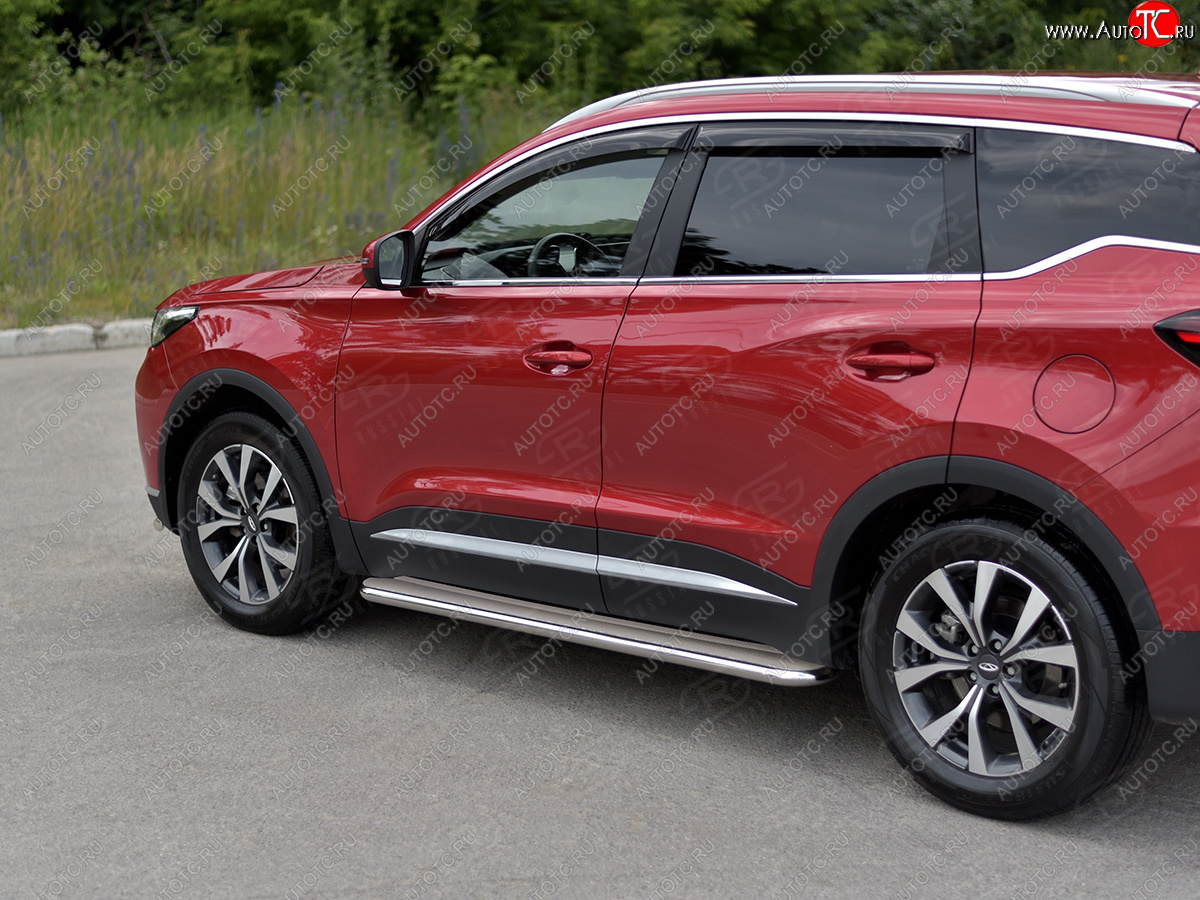 29 699 р. Порожки для ног SLITKOFF (Ø42 мм)  Chery Tiggo 7 PRO (2019-2025) (Профиль - нержавейка, лист - нержавейка)  с доставкой в г. Майкоп