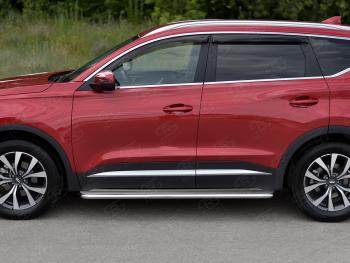 29 699 р. Порожки для ног SLITKOFF (Ø42 мм)  Chery Tiggo 7 PRO (2019-2025) (Профиль - нержавейка, лист - нержавейка)  с доставкой в г. Майкоп. Увеличить фотографию 2
