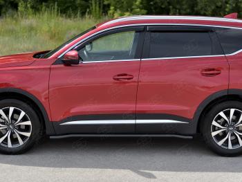 10 599 р. Защита порогов (Ø63 мм, с полимерным покрытием) SLITKOFF  Chery Tiggo 7 PRO (2019-2025) (круглые торцы, черный)  с доставкой в г. Майкоп. Увеличить фотографию 2