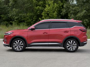17 499 р. Защита порогов SLITKOFF (Ø63 мм, нержавейка) SLITKOFF  Chery Tiggo 7 PRO (2019-2025) (круглые торцы)  с доставкой в г. Майкоп. Увеличить фотографию 3
