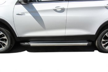 10 699 р. Пороги алюминиевые Slitkoff Chery Tiggo 7 PRO (2019-2025) (Luxe Silver)  с доставкой в г. Майкоп. Увеличить фотографию 4