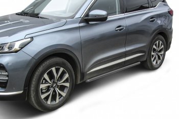 Защита порогов Slitkoff (Ø 42 мм). Chery Tiggo 7 PRO (2019-2025) (Цвет: серебристый)