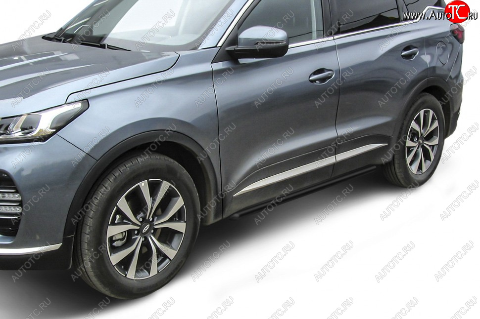 7 199 р. Защита порогов Slitkoff (Ø 42 мм)  Chery Tiggo 7 PRO (2019-2025) (Цвет: черный)  с доставкой в г. Майкоп