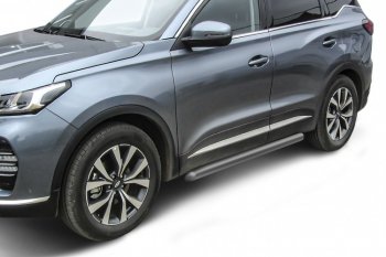 Защита порогов Slitkoff (Ø 76 мм, труба). Chery Tiggo 7 PRO (2019-2025) (Цвет: серебристый)