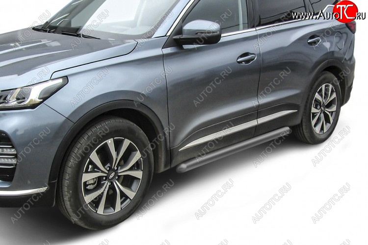 9 699 р. Защита порогов Slitkoff (Ø 76 мм, труба).  Chery Tiggo 7 PRO (2019-2025) (Цвет: серебристый)  с доставкой в г. Майкоп