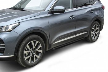 Защита порогов Slitkoff (Ø 76 мм, труба) Chery Tiggo 7 PRO (2019-2025) (Цвет: черный)