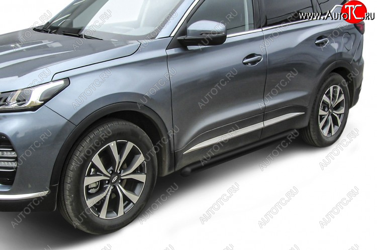 9 699 р. Защита порогов Slitkoff (Ø 76 мм, труба)  Chery Tiggo 7 PRO (2019-2025) (Цвет: черный)  с доставкой в г. Майкоп