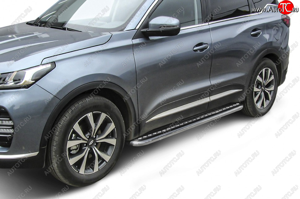 15 499 р. Защита порогов Slitkoff (Ø 57 мм, с листом)  Chery Tiggo 7 PRO (2019-2025) (Нержавеющая сталь)  с доставкой в г. Майкоп