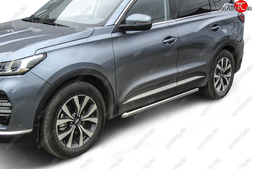 11 999 р. Защита порогов Slitkoff (Ø 57 мм, труба)  Chery Tiggo 7 PRO (2019-2025) (Нержавеющая сталь)  с доставкой в г. Майкоп