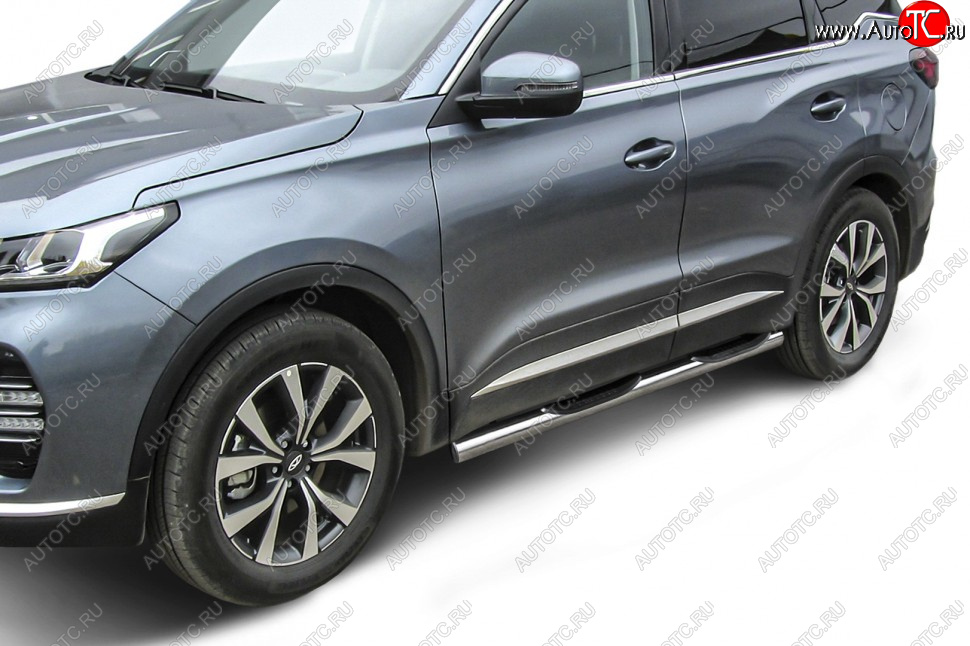 17 899 р. Защита порогов Slitkoff (Ø 76 мм, с проступями)  Chery Tiggo 7 PRO (2019-2025) (Нержавеющая сталь)  с доставкой в г. Майкоп