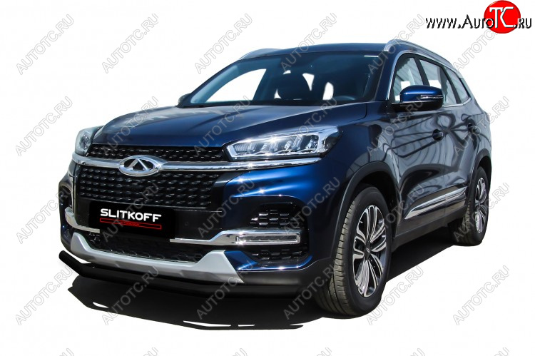 7 999 р. Защита переднего бампера Slitkoff (Ø 57 мм) Chery Tiggo 8 (T18) рестайлинг (2019-2025) (Цвет: черный)  с доставкой в г. Майкоп