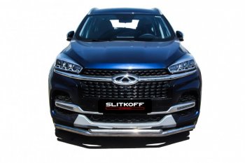13 899 р. Защита переднего бампера Slitkoff (Ø 57+Ø 42).  Chery Tiggo 8  (T18) (2019-2025) рестайлинг (Полированная нержавейка)  с доставкой в г. Майкоп. Увеличить фотографию 2